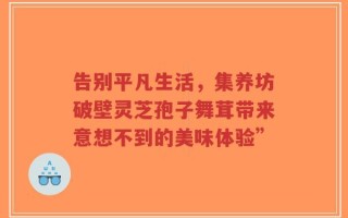 告别平凡生活，集养坊破壁灵芝孢子舞茸带来意想不到的美味体验”