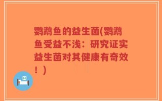 鹦鹉鱼的益生菌(鹦鹉鱼受益不浅：研究证实益生菌对其健康有奇效！)