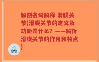 解剖名词解释 滑膜关节(滑膜关节的定义及功能是什么？——解析滑膜关节的作用和特点)
