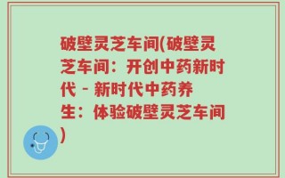 破壁灵芝车间(破壁灵芝车间：开创中药新时代 - 新时代中药养生：体验破壁灵芝车间)