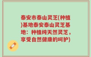 泰安市泰山灵芝(种植)基地泰安泰山灵芝基地：种植纯天然灵芝，享受自然健康的呵护)