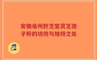 安徽亳州野芝堂灵芝孢子粉的功效与独特之处