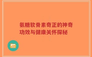 氨糖软骨素奇正的神奇功效与健康关怀探秘
