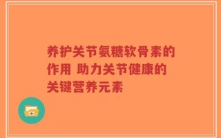 养护关节氨糖软骨素的作用 助力关节健康的关键营养元素