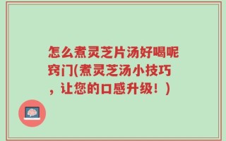 怎么煮灵芝片汤好喝呢窍门(煮灵芝汤小技巧，让您的口感升级！)