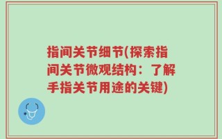 指间关节细节(探索指间关节微观结构：了解手指关节用途的关键)