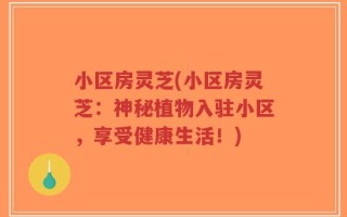 小区房灵芝(小区房灵芝：神秘植物入驻小区，享受健康生活！)