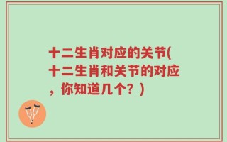 十二生肖对应的关节(十二生肖和关节的对应，你知道几个？)