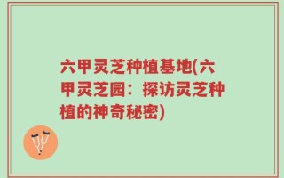 六甲灵芝种植基地(六甲灵芝园：探访灵芝种植的神奇秘密)