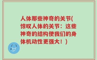人体那些神奇的关节(惊叹人体的关节：这些神奇的结构使我们的身体机动性更强大！)