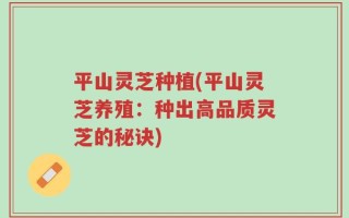 平山灵芝种植(平山灵芝养殖：种出高品质灵芝的秘诀)