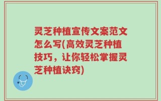 灵芝种植宣传文案范文怎么写(高效灵芝种植技巧，让你轻松掌握灵芝种植诀窍)