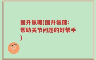 固升氨糖(固升氨糖：帮助关节问题的好帮手)