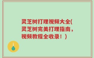 灵芝树打理视频大全(灵芝树完美打理指南，视频教程全收录！)