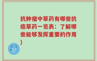 抗肿瘤中草药有哪些抗癌草药一览表：了解哪些能够发挥重要的作用)