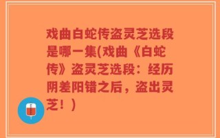 戏曲白蛇传盗灵芝选段是哪一集(戏曲《白蛇传》盗灵芝选段：经历阴差阳错之后，盗出灵芝！)