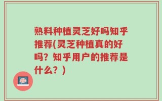 熟料种植灵芝好吗知乎推荐(灵芝种植真的好吗？知乎用户的推荐是什么？)