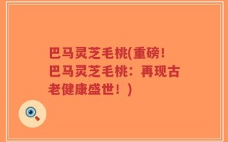 巴马灵芝毛桃(重磅！巴马灵芝毛桃：再现古老健康盛世！)
