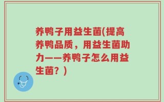 养鸭子用益生菌(提高养鸭品质，用益生菌助力——养鸭子怎么用益生菌？)