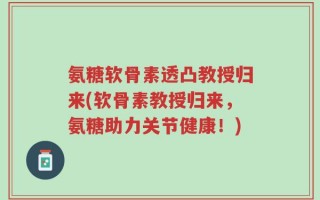 氨糖软骨素透凸教授归来(软骨素教授归来，氨糖助力关节健康！)