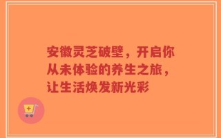 安徽灵芝破壁，开启你从未体验的养生之旅，让生活焕发新光彩