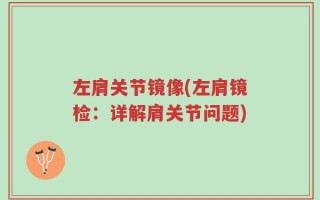 左肩关节镜像(左肩镜检：详解肩关节问题)
