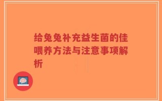 给兔兔补充益生菌的佳喂养方法与注意事项解析