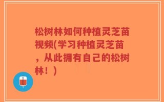 松树林如何种植灵芝苗视频(学习种植灵芝苗，从此拥有自己的松树林！)