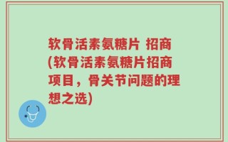 软骨活素氨糖片 招商(软骨活素氨糖片招商项目，骨关节问题的理想之选)