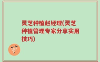 灵芝种植赵经理(灵芝种植管理专家分享实用技巧)