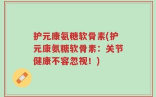 护元康氨糖软骨素(护元康氨糖软骨素：关节健康不容忽视！)
