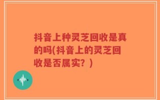 抖音上种灵芝回收是真的吗(抖音上的灵芝回收是否属实？)