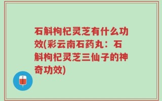 石斛枸杞灵芝有什么功效(彩云南石药丸：石斛枸杞灵芝三仙子的神奇功效)