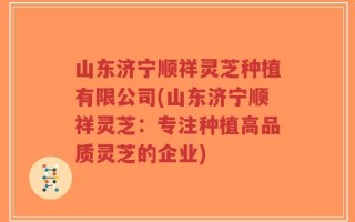 山东济宁顺祥灵芝种植有限公司(山东济宁顺祥灵芝：专注种植高品质灵芝的企业)
