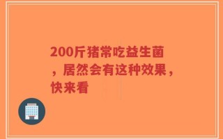 200斤猪常吃益生菌，居然会有这种效果，快来看