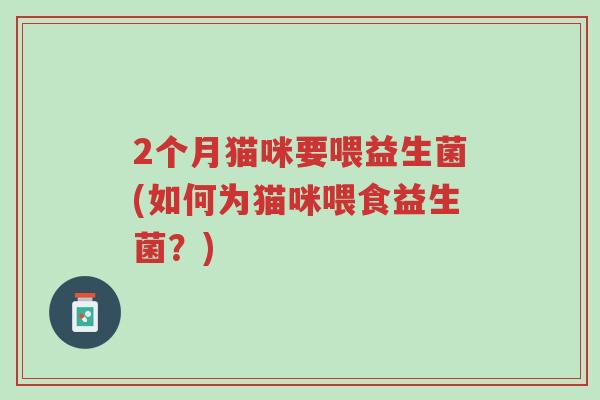 2个月猫咪要喂益生菌(如何为猫咪喂食益生菌?)-第1张图片-超越 2个月猫咪要喂益生菌(如何为猫咪喂食益生菌?)-第1张图片-超越
