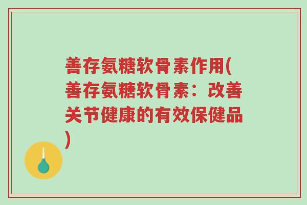 善存氨糖软骨素作用(善存氨糖软骨素:改善关节健康的有效保健品)-第1张图片-超越 善存氨糖软骨素作用(善存氨糖软骨素:改善关节健康的有效保健品)-第1张图片-超越