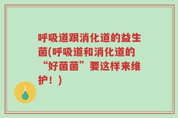 呼吸道跟消化道的益生菌(呼吸道和消化道的“好菌菌”要这样来维护!)-第1张图片-超越 呼吸道跟消化道的益生菌(呼吸道和消化道的“好菌菌”要这样来维护!)-第1张图片-超越