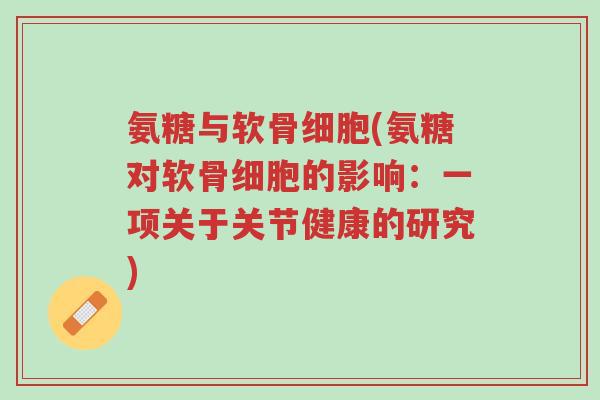 氨糖与软骨细胞(氨糖对软骨细胞的影响:一项关于关节健康的研究)-第1张图片-超越 氨糖与软骨细胞(氨糖对软骨细胞的影响:一项关于关节健康的研究)-第1张图片-超越