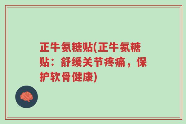 正牛氨糖贴(正牛氨糖贴:舒缓关节疼痛,保护软骨健康)-第1张图片-超越 正牛氨糖贴(正牛氨糖贴:舒缓关节疼痛,保护软骨健康)-第1张图片-超越