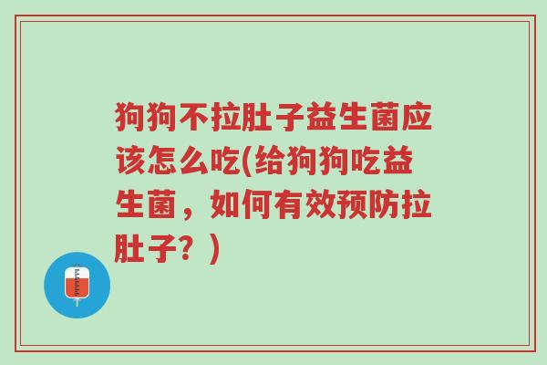 狗狗不拉肚子益生菌应该怎么吃(给狗狗吃益生菌,如何有效预防拉肚子?)-第1张图片-超越 狗狗不拉肚子益生菌应该怎么吃(给狗狗吃益生菌,如何有效预防拉肚子?)-第1张图片-超越