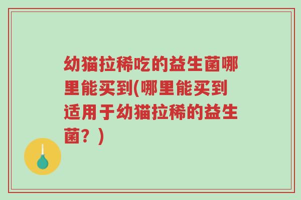 幼猫拉稀吃的益生菌哪里能买到(哪里能买到适用于幼猫拉稀的益生菌?)-第1张图片-超越 幼猫拉稀吃的益生菌哪里能买到(哪里能买到适用于幼猫拉稀的益生菌?)-第1张图片-超越