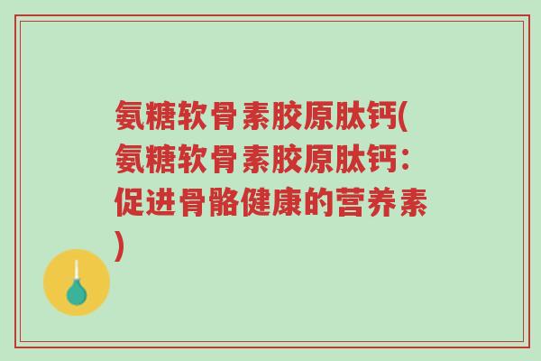 氨糖软骨素胶原肽钙(氨糖软骨素胶原肽钙:促进骨骼健康的营养素)-第1张图片-超越 氨糖软骨素胶原肽钙(氨糖软骨素胶原肽钙:促进骨骼健康的营养素)-第1张图片-超越