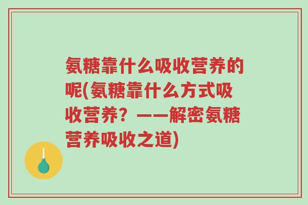 氨糖靠什么吸收营养的呢(氨糖靠什么方式吸收营养?——解密氨糖营养吸收之道)-第1张图片-超越 氨糖靠什么吸收营养的呢(氨糖靠什么方式吸收营养?——解密氨糖营养吸收之道)-第1张图片-超越