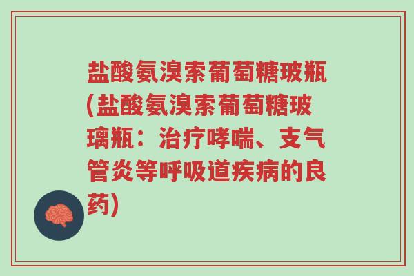 盐酸氨溴索葡萄糖玻瓶(盐酸氨溴索葡萄糖玻璃瓶:治疗哮喘、支气管炎等呼吸道疾病的良药)-第1张图片-超越 盐酸氨溴索葡萄糖玻瓶(盐酸氨溴索葡萄糖玻璃瓶:治疗哮喘、支气管炎等呼吸道疾病的良药)-第1张图片-超越