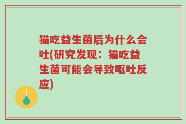 猫吃益生菌后为什么会吐(研究发现:猫吃益生菌可能会导致呕吐反应)-第1张图片-超越 猫吃益生菌后为什么会吐(研究发现:猫吃益生菌可能会导致呕吐反应)-第1张图片-超越
