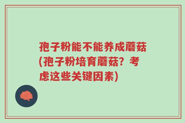 孢子粉能不能养成蘑菇(孢子粉培育蘑菇?考虑这些关键因素)-第1张图片-超越 孢子粉能不能养成蘑菇(孢子粉培育蘑菇?考虑这些关键因素)-第1张图片-超越
