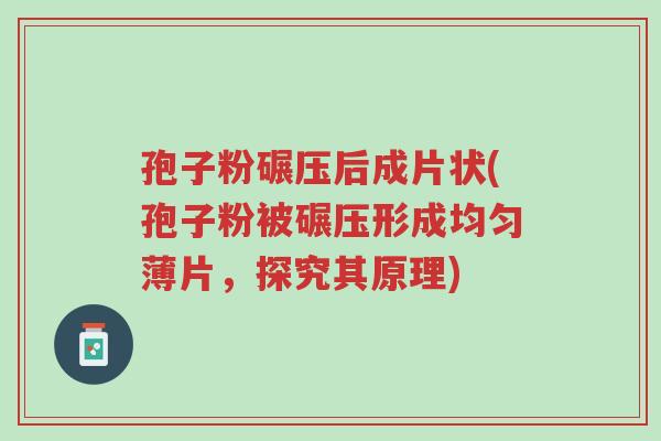 孢子粉碾压后成片状(孢子粉被碾压形成均匀薄片,探究其原理)-第1张图片-超越 孢子粉碾压后成片状(孢子粉被碾压形成均匀薄片,探究其原理)-第1张图片-超越