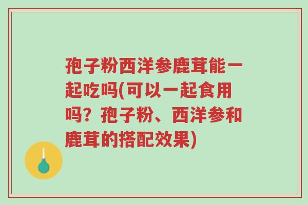 孢子粉西洋参鹿茸能一起吃吗(可以一起食用吗?孢子粉、西洋参和鹿茸的搭配效果)-第1张图片-超越 孢子粉西洋参鹿茸能一起吃吗(可以一起食用吗?孢子粉、西洋参和鹿茸的搭配效果)-第1张图片-超越