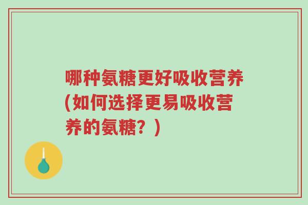 哪种氨糖更好吸收营养(如何选择更易吸收营养的氨糖?)-第1张图片-超越 哪种氨糖更好吸收营养(如何选择更易吸收营养的氨糖?)-第1张图片-超越